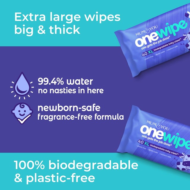 Mum & You extra large biodegradable baby wipes 40 pack, imported from the UK