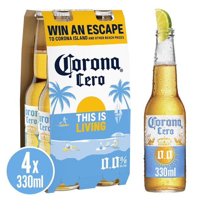 Corona Cero alcohol-free lager beer 4 x 330ml bottles - British product