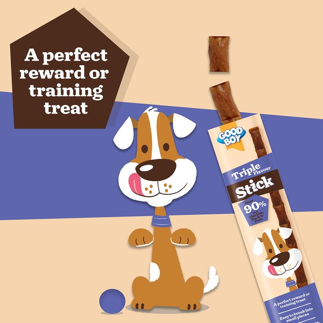 Good Boy triple flavour dog treat stick, imported from the UK