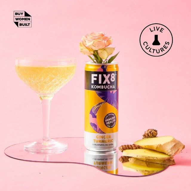 Fix8 ginger turmeric kombucha soda 4 x 250ml - British product