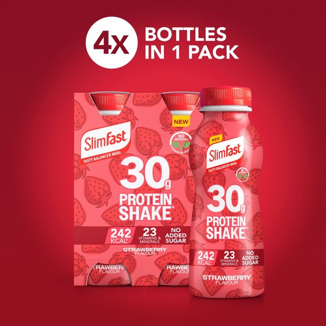 Slim Fast Strawberry Protein Shake 4 x 325ml (British brand)