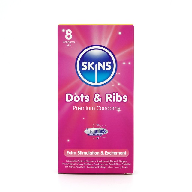 Skins Dots & Ribs condoms with dots and ribs - British product