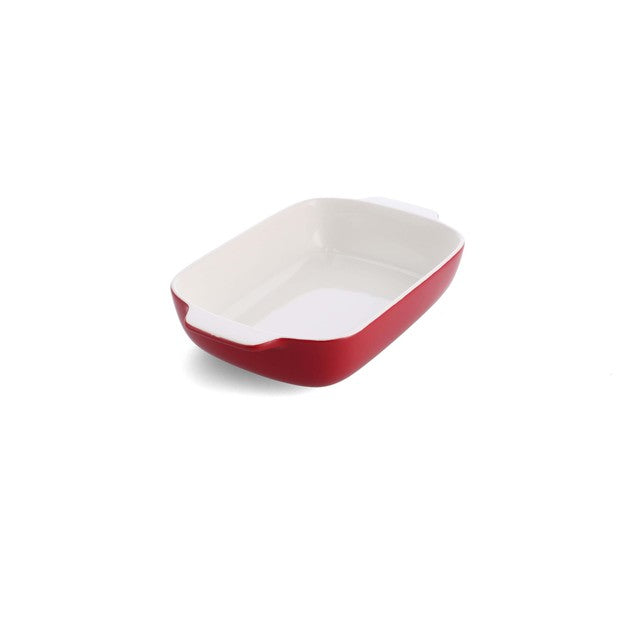 KitchenAid Empire Red stoneware rectangular casserole dish with bamboo lid 32cm, UK version