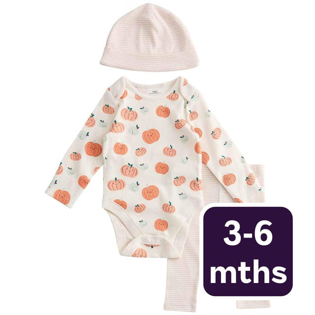 M&S Halloween pumpkin baby bodysuit set, Orange Mix, 3-6 months, imported from the UK