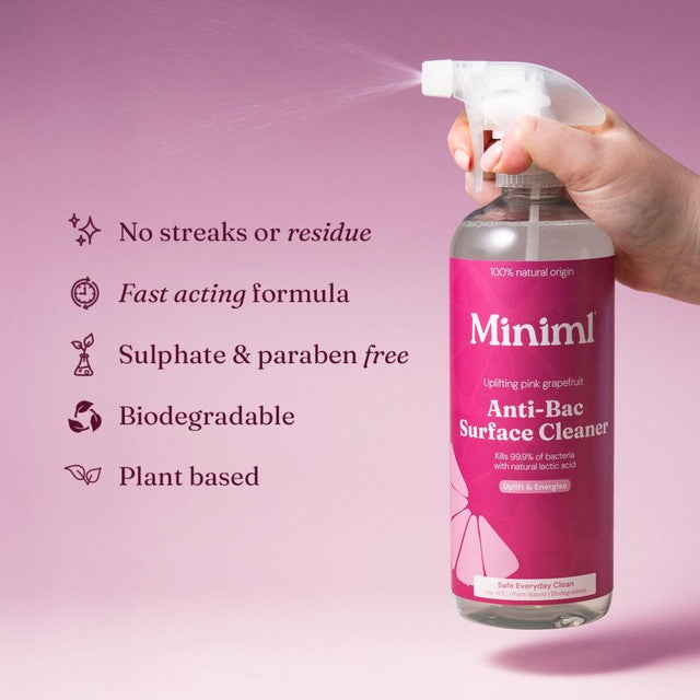 Miniml Pink Grapefruit Anti-Bac Surface Cleaner 750ml, imported from the UK