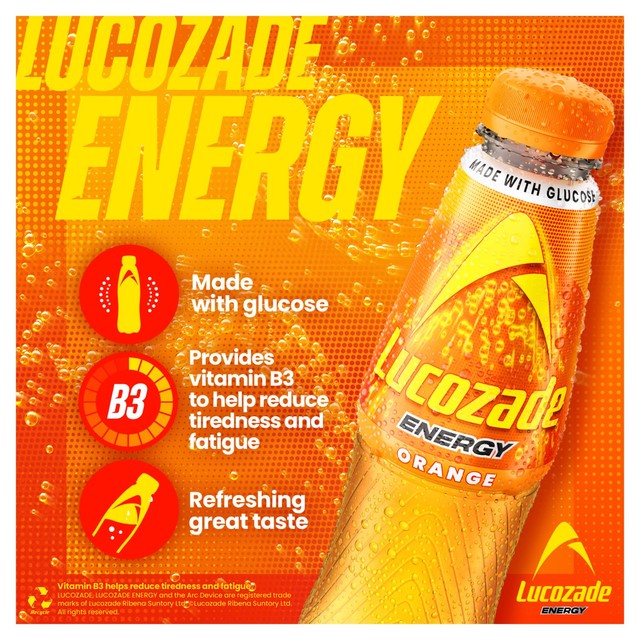 Lucozade Energy Orange Drink 4 x 380ml, imported from the UK