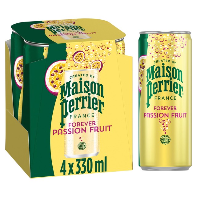 Maison Perrier passion fruit sparkling water 330ml cans, UK version