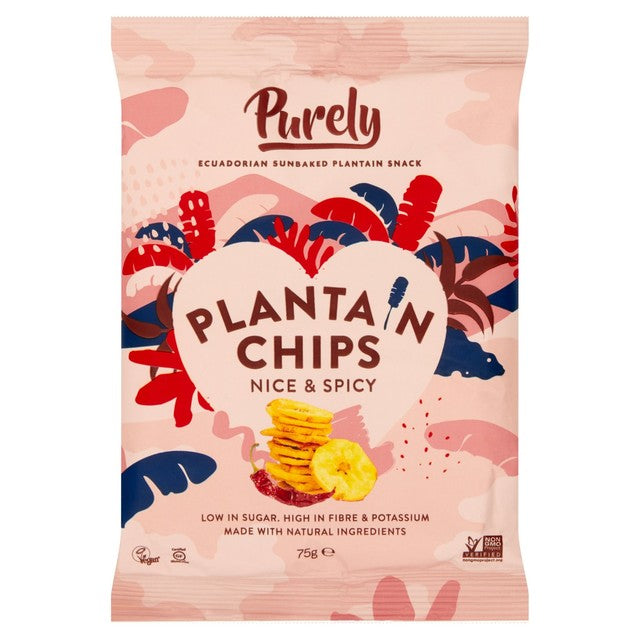 Purely plantain chips nice & spicy 75g, imported from the UK