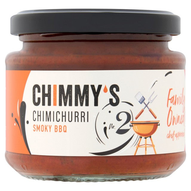 Chimmy's BBQ smoky chimichurri sauce jar, UK version