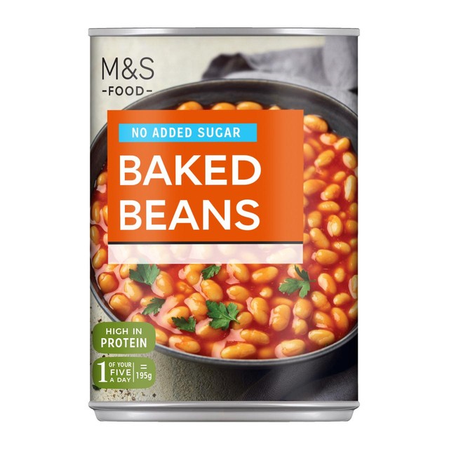 M&S No Added Sugar Baked Beans 390g, imported from the UK