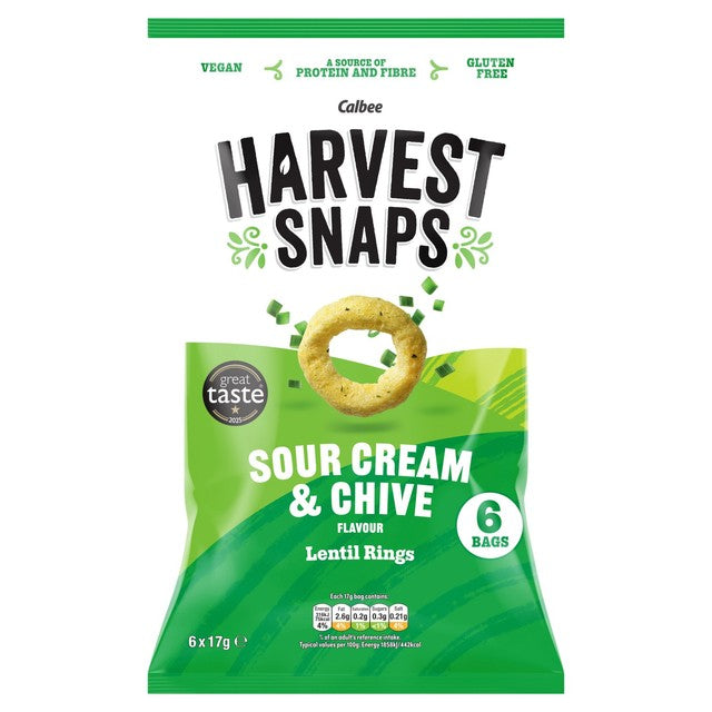 Seabrook Harvest Snaps lentil ring snacks sour cream and chive 6 x 17g, UK version