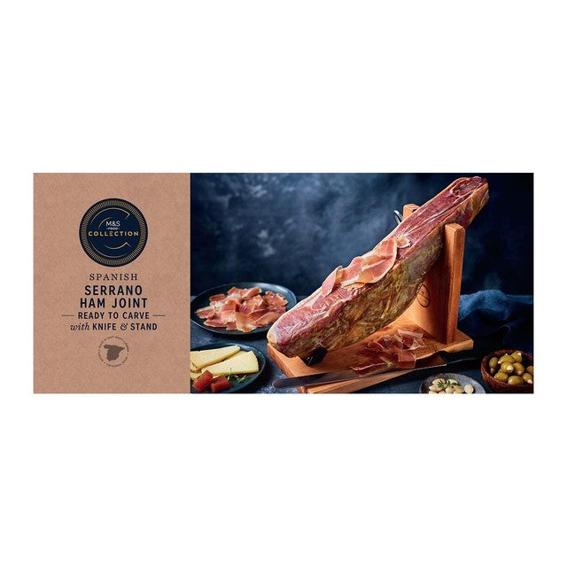 M&S Serrano ham joint with carving accessories 2.5kg, imported from the UK