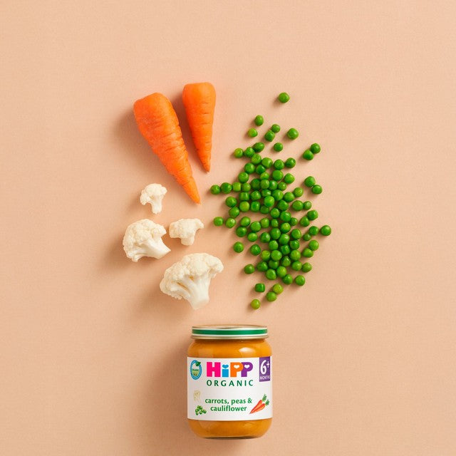 HiPP Organic carrots, peas & cauliflower baby food jar 125g, UK version
