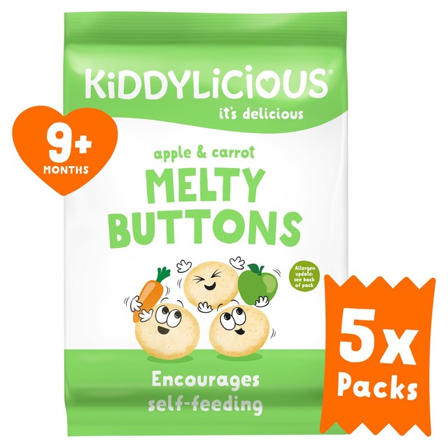 Kiddylicious Apple & Carrot Melty Buttons baby snacks 5 x 6g, UK version