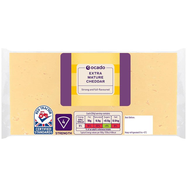 Ocado extra mature cheddar cheese 400g, imported from the UK