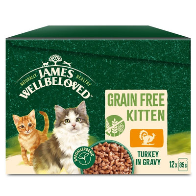 M&S James Wellbeloved Grain Free Kitten Wet Cat Food Turkey in Gravy Pouches- Buy online at McGrocer