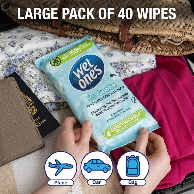 Wet Ones Be Gentle antibacterial hand wipes 40 wipes (British brand)