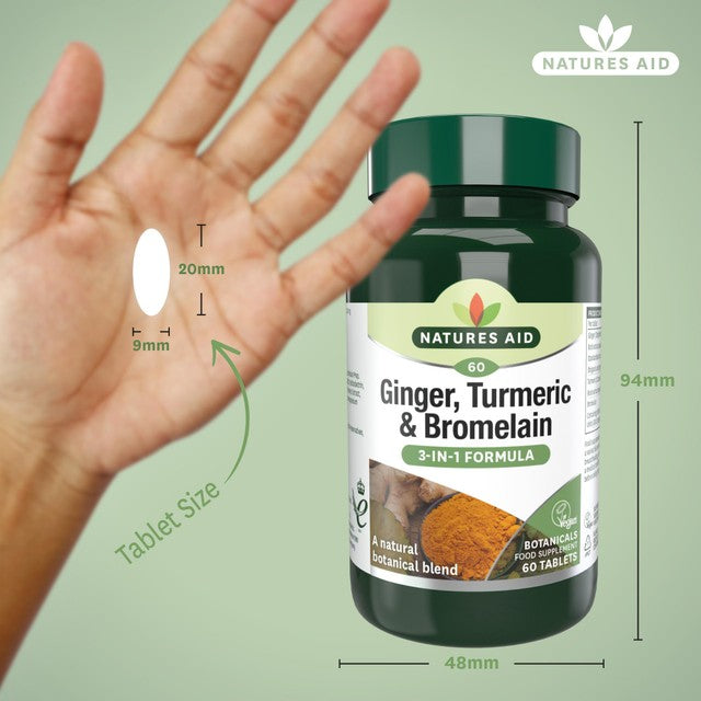 Natures Aid Ginger Turmeric Bromelain tablets 60 pack, imported from the UK