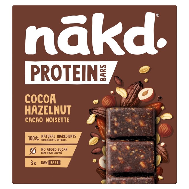 Nakd Protein Cocoa Hazelnut Bar 3 x 45g, imported from the UK