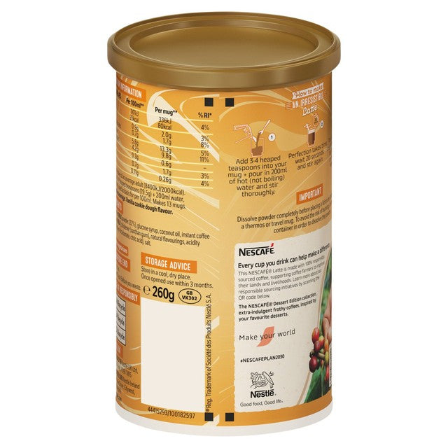 Nescafe Latte Vanilla Cookie Dough 260g, imported from the UK
