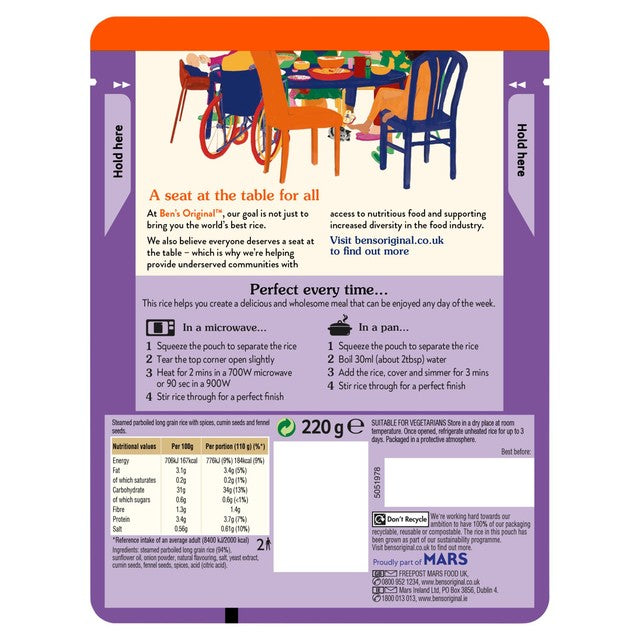Ben's Original Pilau Microwave Rice 220g - British product