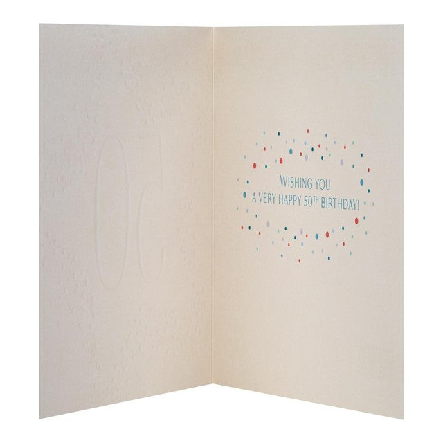 M&S 50th birthday card 15cm x 15cm, imported from the UK