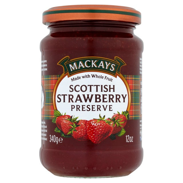 Mackays Scottish strawberry preserve, imported from the UK