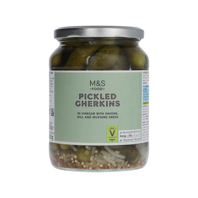 M&S pickled gherkins 650g, imported from the UK