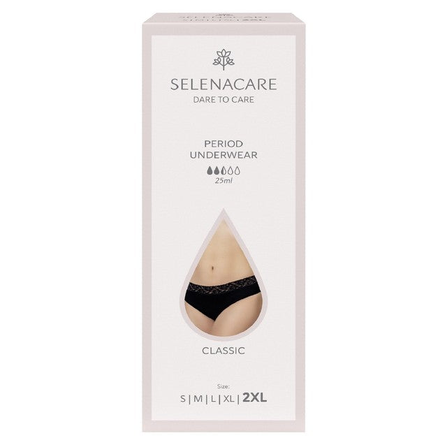 Selenacare menstrual undies Classic Black size 2XL (British brand)