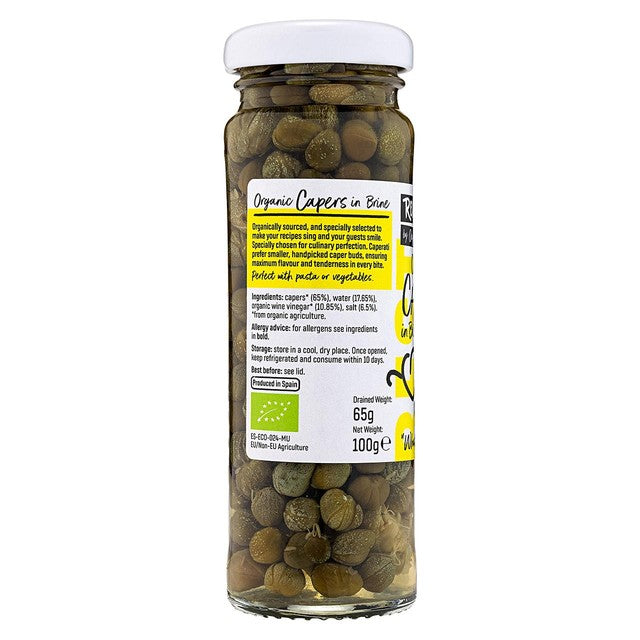 Realfoods by Organico organic capers in brine 100g, imported from the UK