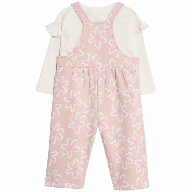 M&S wide leg flower dungaree set pink 9-12 months, imported from the UK