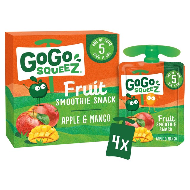 GoGo squeeZ apple and mango fruit smoothie snack 4x90g, UK version