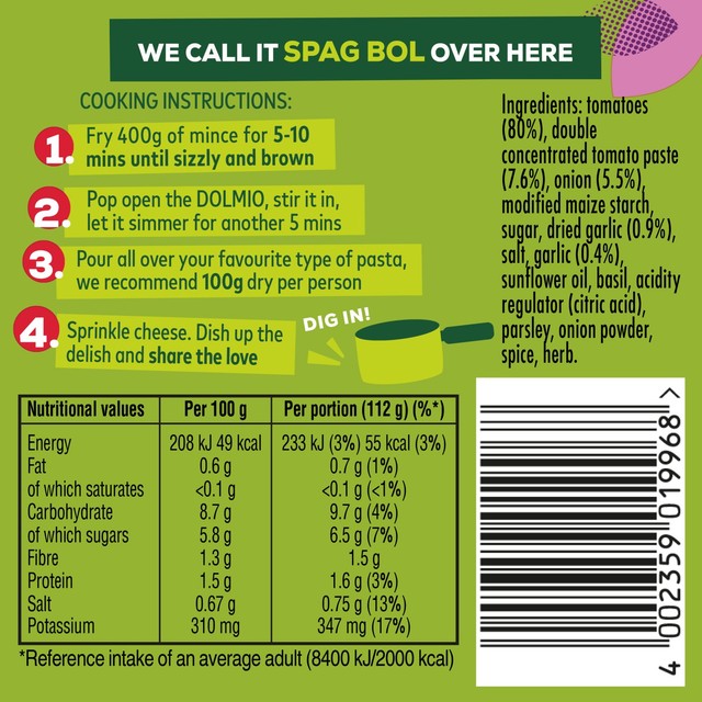 Dolmio Bolognese Pasta Sauce with Onion & Garlic 450g - British product