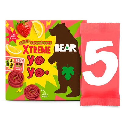 Rouleaux de fruits aux saveurs super acidulées fraise et pomme Bear Yoyos Multipack (5 x 20g)