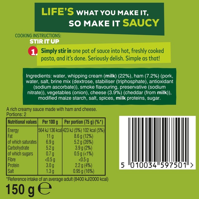 Dolmio carbonara pasta sauce stir in (British brand)