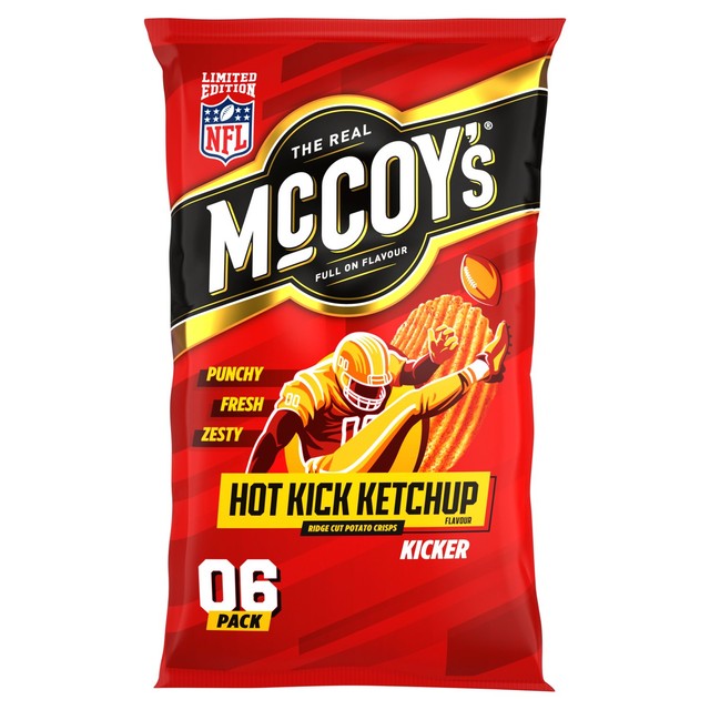 McCoy's Hot Kick Ketchup crisps multipack, imported from the UK