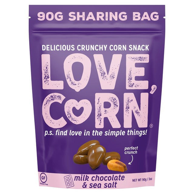 Love Corn Milk Chocolate & Sea Salt corn snacks 90g, UK version