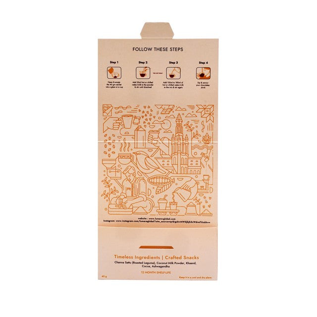 Lumara Cocoa Karma roasted chana sattu dairy-free hot chocolate mix 40g, UK version
