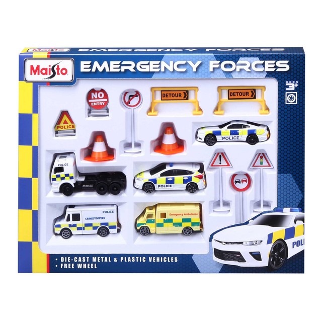 Tobar emergency vehicle playset with diecast cars and road accessories - British product