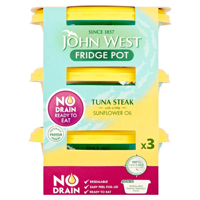 John West No Drain Tuna Steak with Sunflower Oil 3x110g, UK version