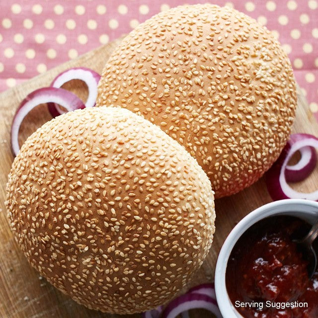 Ocado seeded burger buns 4 pack, imported from the UK