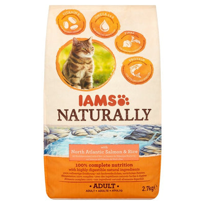 M&S Iams Naturally Adult Cat North Atlantic Salmon & Rice Dry Cat Food 2.7kg- Buy online at McGrocer