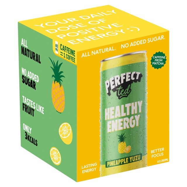 Perfect Ted energy drink pineapple yuzu 4x250ml, imported from the UK