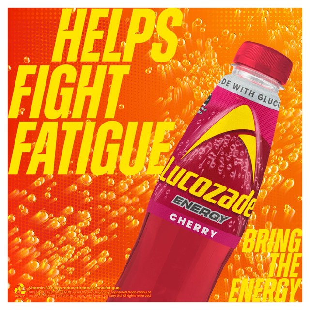 Lucozade Energy Cherry drink 900ml, imported from the UK