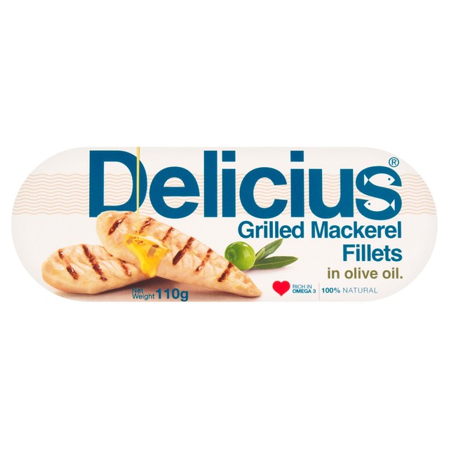 Delicius grilled mackerel fillets in olive oil 110g - British product