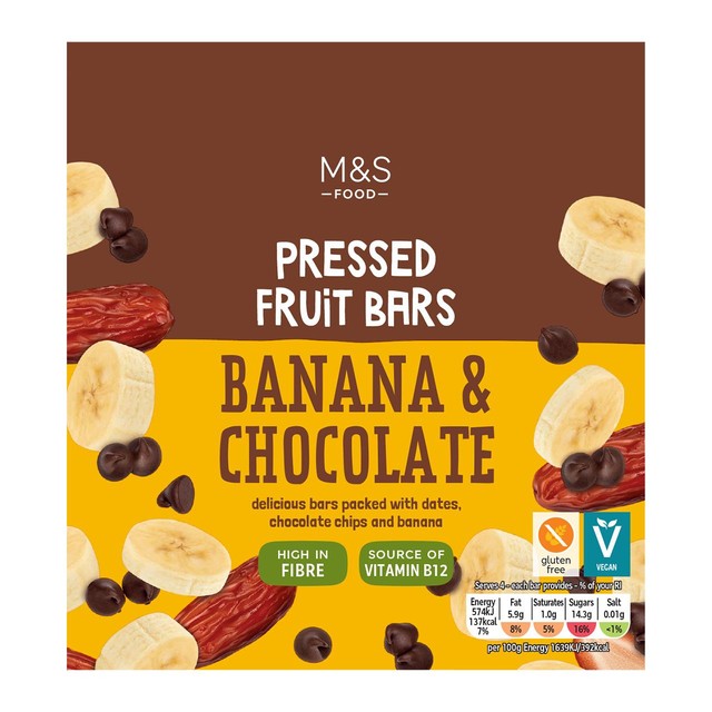 M&S banana and chocolate cereal bars 140g, imported from the UK