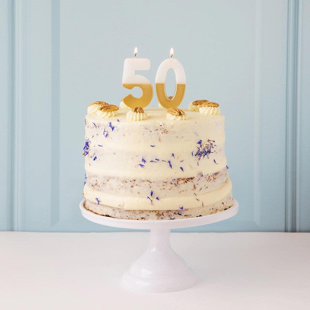 Talking Tables number 5 large gold candle (British brand)