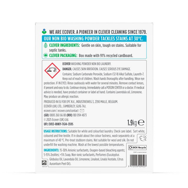 Ecover concentrated non bio laundry powder 38 washes, UK version