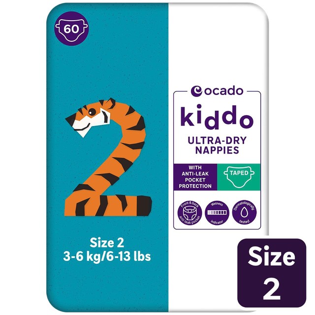 Ocado Kiddo Nappies Size 2 60 Pack, imported from the UK
