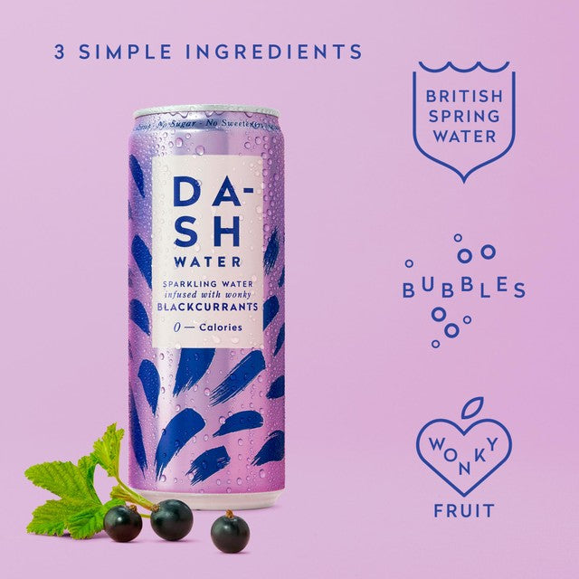 dash blackcurrant sparkling water cans 12x330ml - British product
